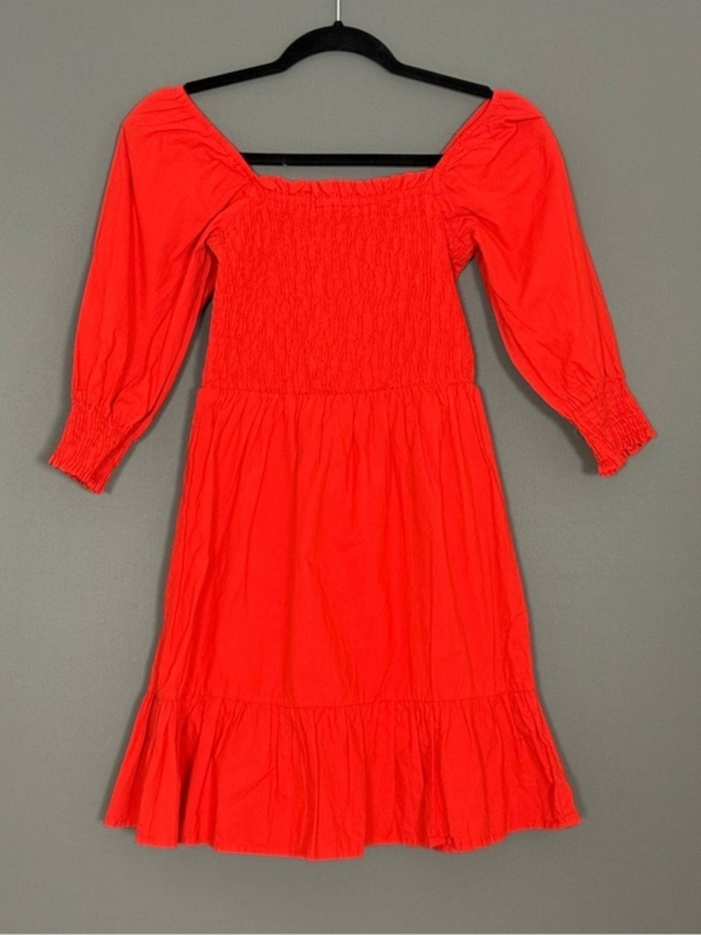 SIM & SAM Smocked Mini Dress Red Cotton Puff Sleeve Cottagecore XS